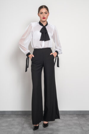 Completo pantalone palazzo con camicia chiffon e bretelle paillettes Melissa Ferma Couture
