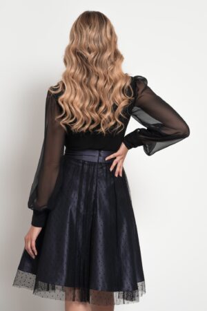 Gonnellone viola scuro con tulle pois