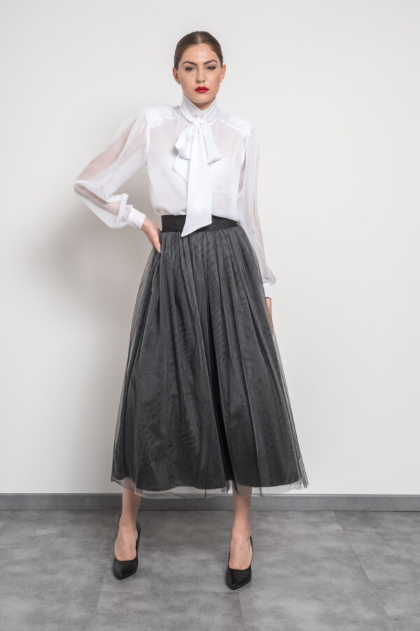 Gonnellone con strati in tulle fill grigio e nero